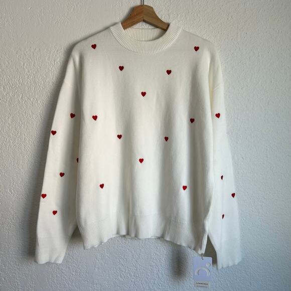 Commense Cotton Blend Oversized Embroidered Heart Sweater XS NWT - Picture 1 of 7
